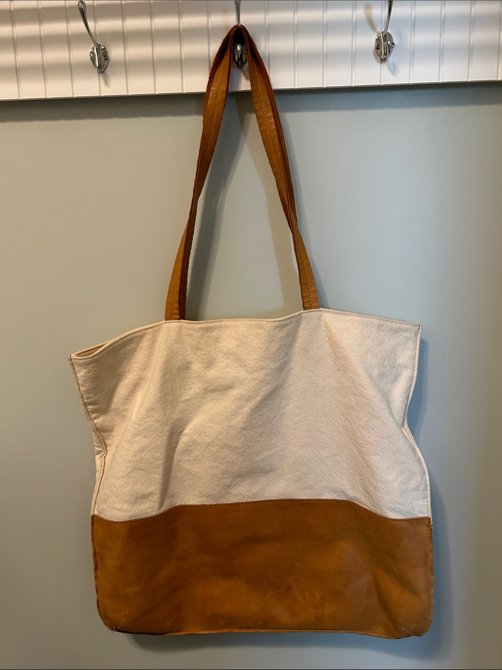 Magnolia Canvas & Leather Two-Tone Tote Bag in Cream and Tan